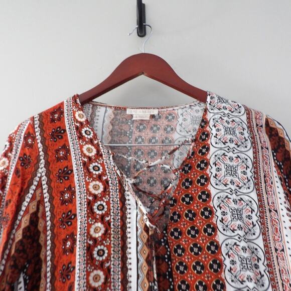 The Hanger Top Womens Large Floral Boho Loose Fit Long Sleeved Shirt Hippie Flow - Picture 5 of 13